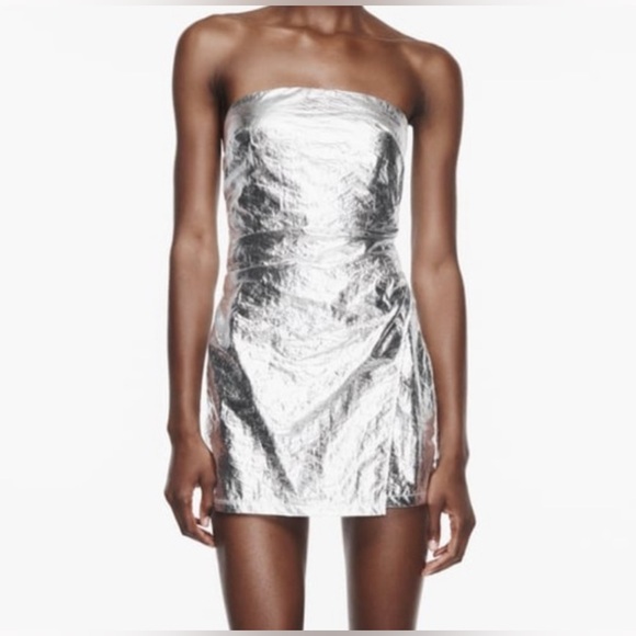 Zara RUCHED METALLIC MINI ROMPER DRESS SIZE XS NWT - Picture 1 of 9
